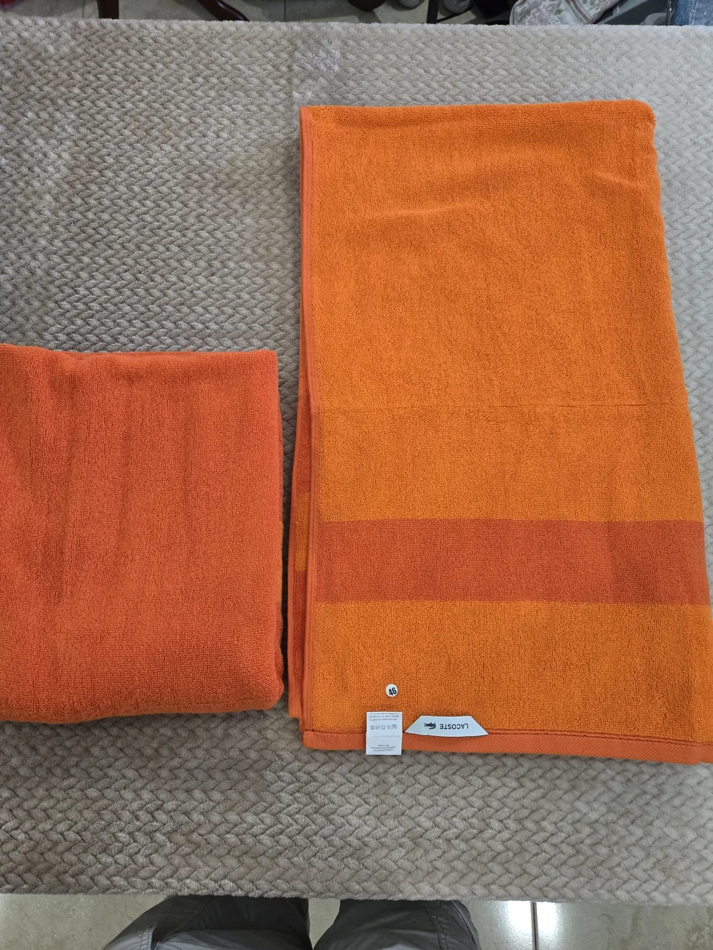 Lacoste Orange Bath Towels Set of 2 Crocodile Logo 100% Cotton New